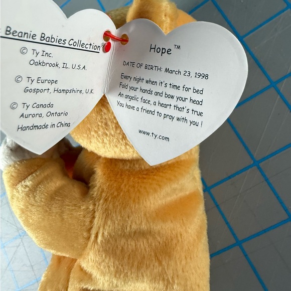 Ty Beanie Babies Prayer Bear 🙏🏻 Hope DOB 03-23-1998 Mint with Mint tags - Picture 13 of 14